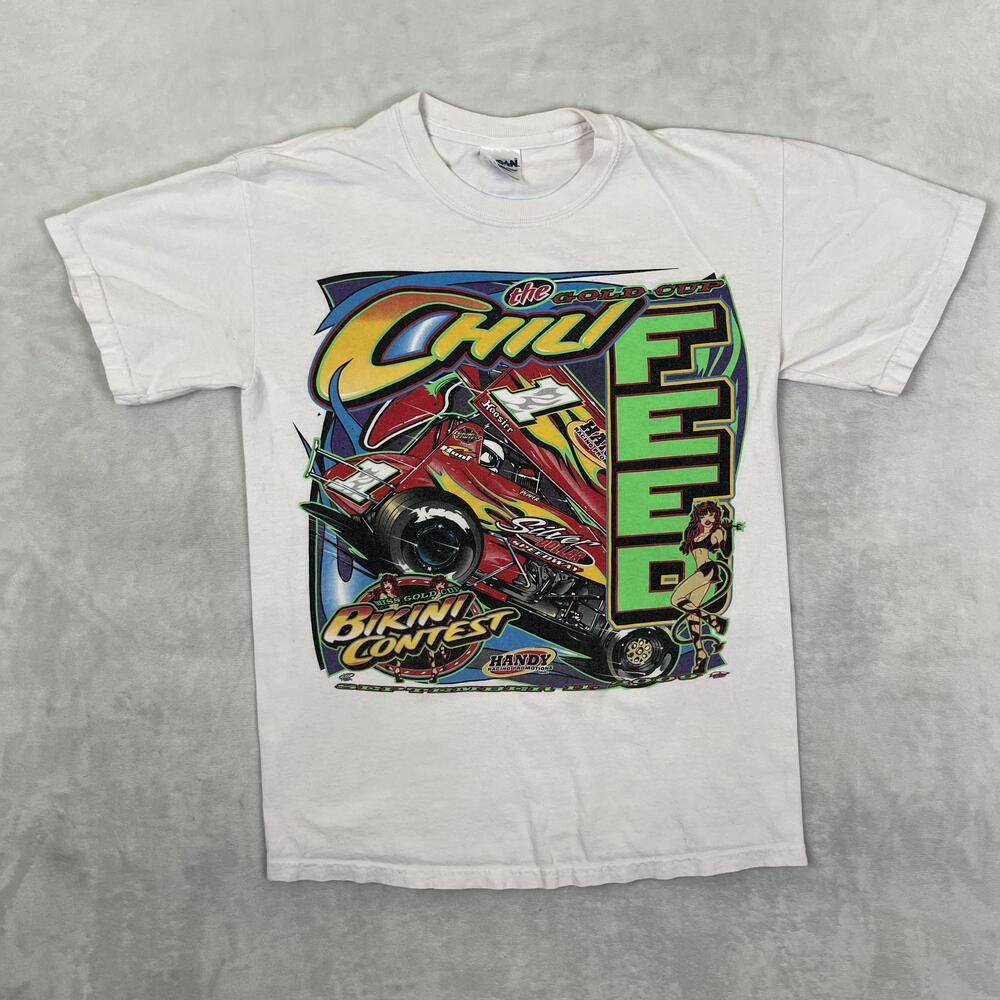 VTG Sprint Racing Chili Feed Gold Cup T-Shirt Mens Small White Bikini Contest